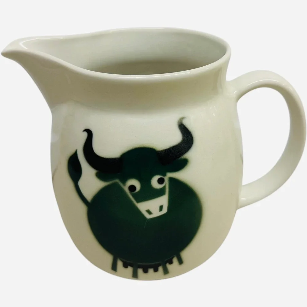 Arabia Finland Heluna Green Bull Ceramic Pitcher Kaj Franck MCM Vintage Good